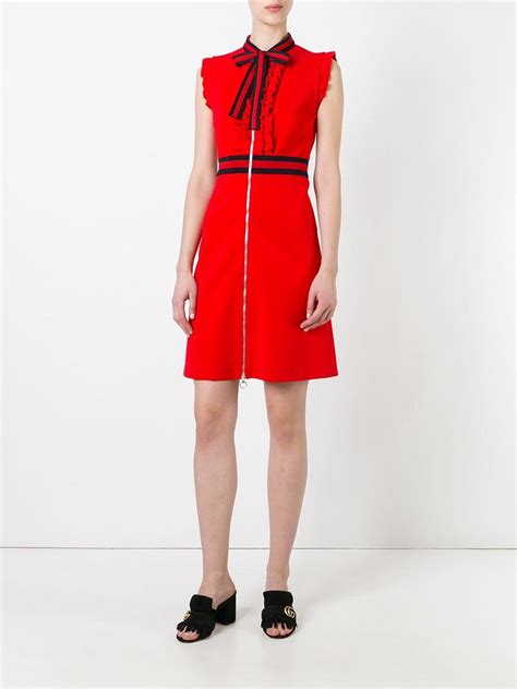 gucci red ruffle dress|Gucci bodycon dress.